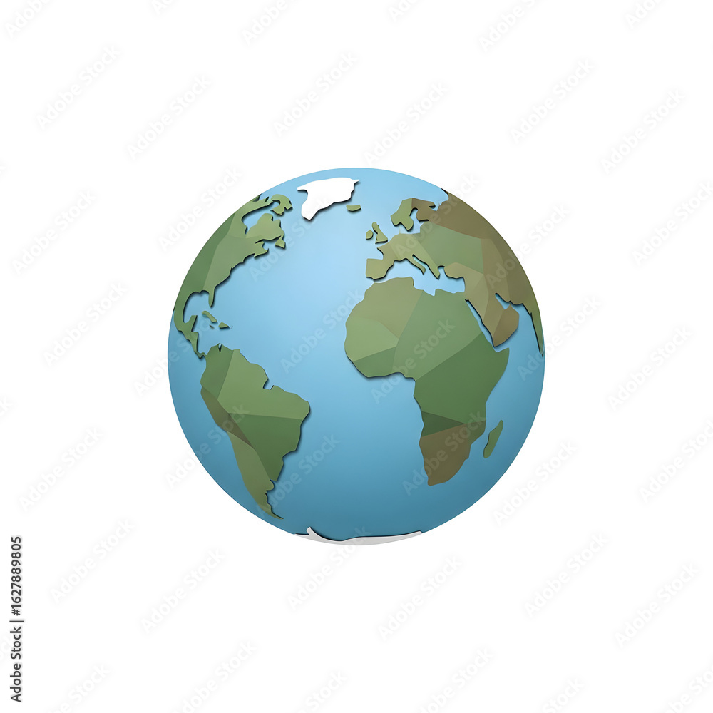 Fototapeta premium A Stylized, Low-Poly Earth Globe, Showing Continents and Oceans