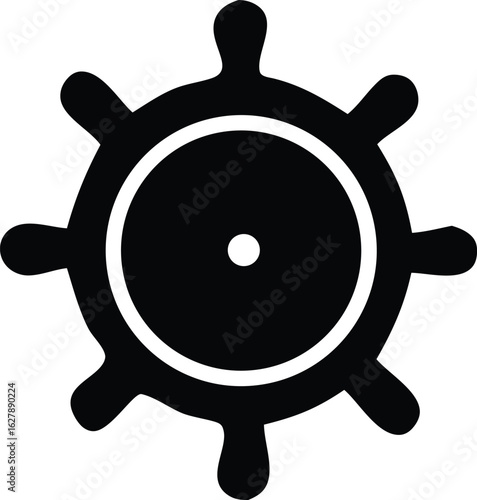A stark black and white silhouette of a ship s helm a classic nautical symbol representing guidance and control presented in a simple graphic style
