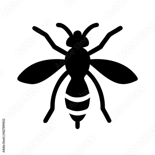 Black wasp silhouette isolated on white background