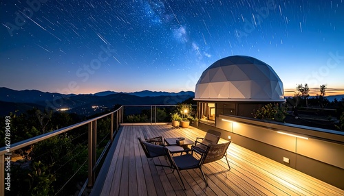 Star Gazing From Deck at Night with Dome and Meteor Shower