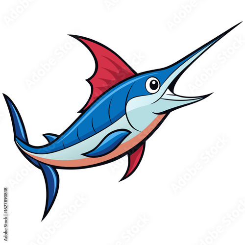Cartoon blue marlin fish isolated on white background
