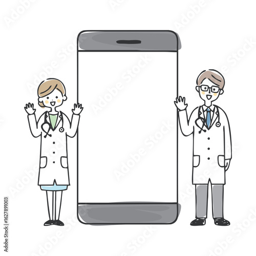 医師とスマートフォンのイラスト