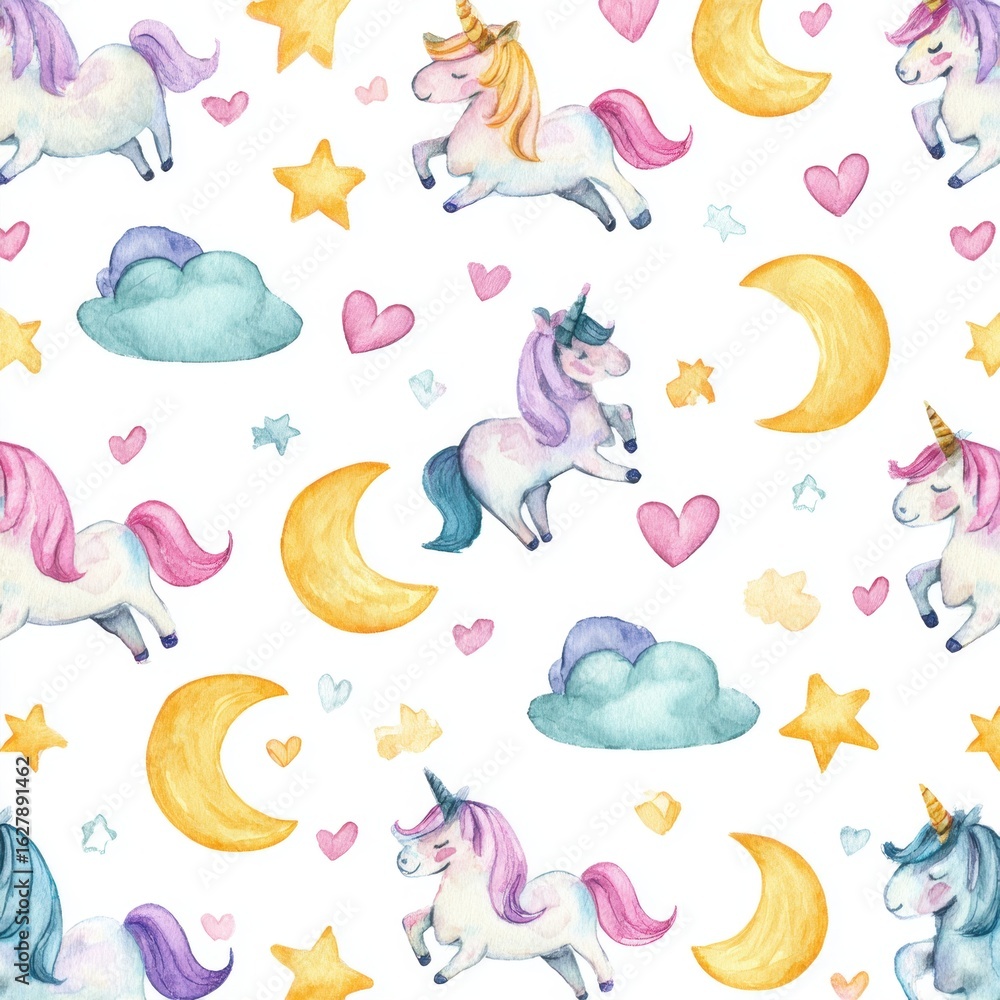 Fototapeta premium Playful Watercolor Unicorns Seamless Pattern for Fun Projects