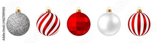 Red Christmas ball set, pattern bauble, ornament, decoration