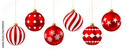 Christmas ball set, red baubles with pattern, ornaments