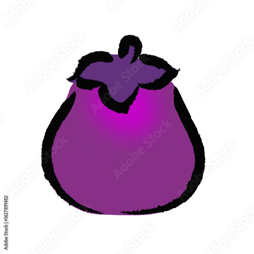 筆で描いた、賀茂なすのアイコン・ロゴ・イラスト, Kamo eggplant icons, logos, and illustrations drawn with a brush