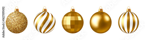 Gold Christmas ball set, golden bauble, holiday ornament