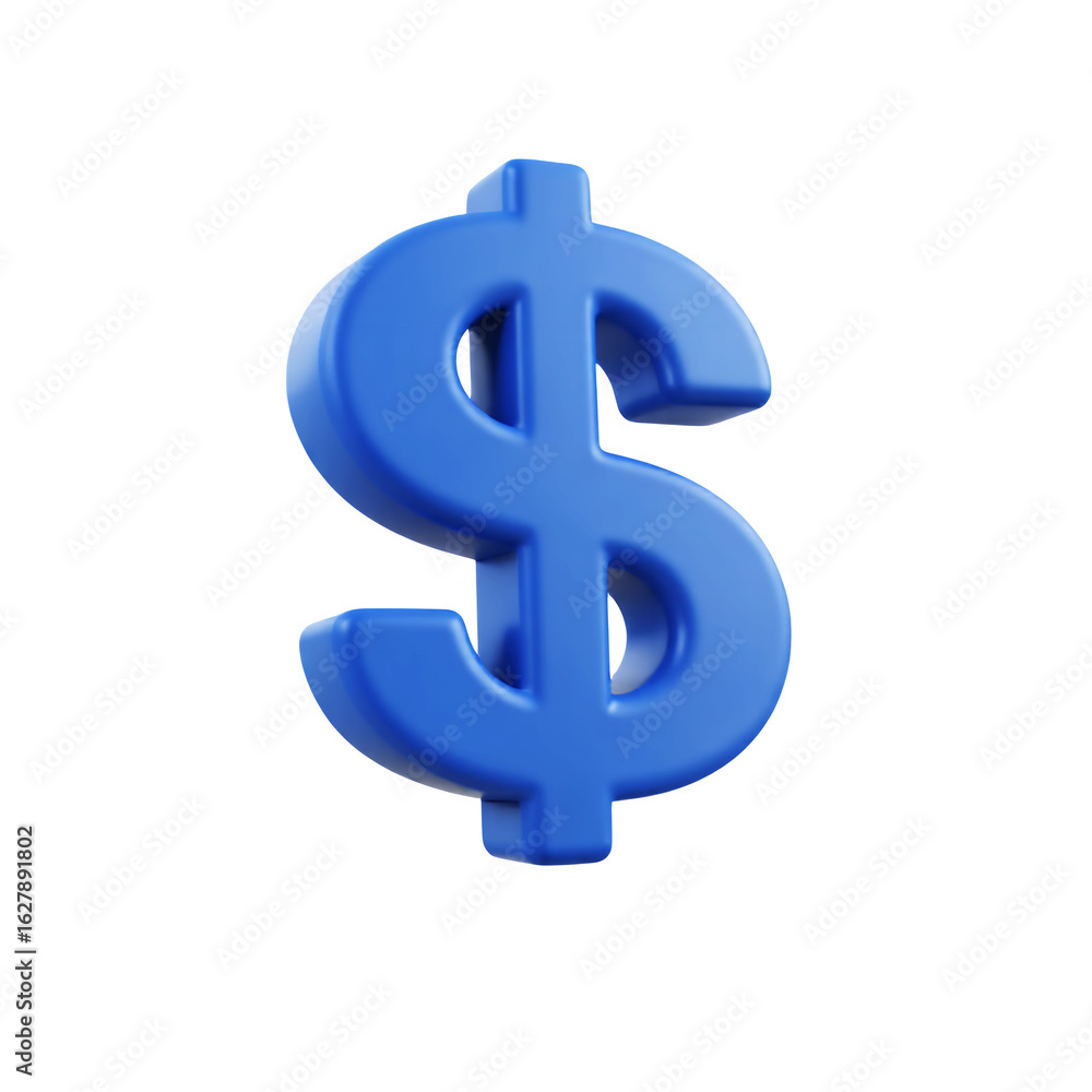 A single blue dollar sign symbol isolated in a rendered style image on transparent background A single blue dollar sign symbol isolated in a rendered style image on transparent background