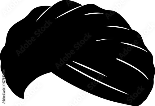 A black silhouette of a turban, a traditional headwear, isolated on a white background