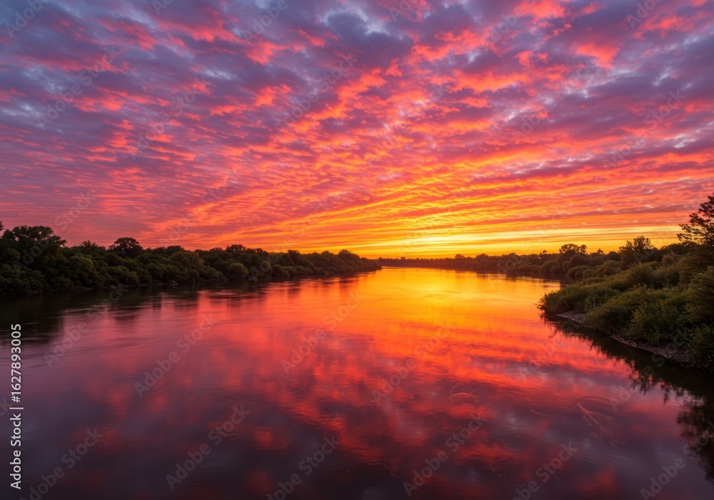 Fototapeta premium Vivid sunset over river