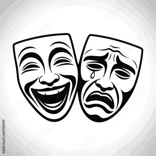 Classic comedy and tragedy theater masks symbolizing duality of emotion