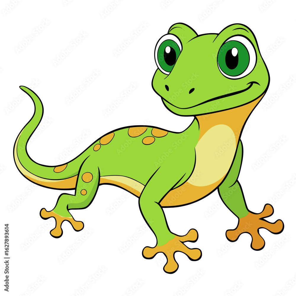 Fototapeta premium Cute green gecko lizard cartoon character isolated on white background