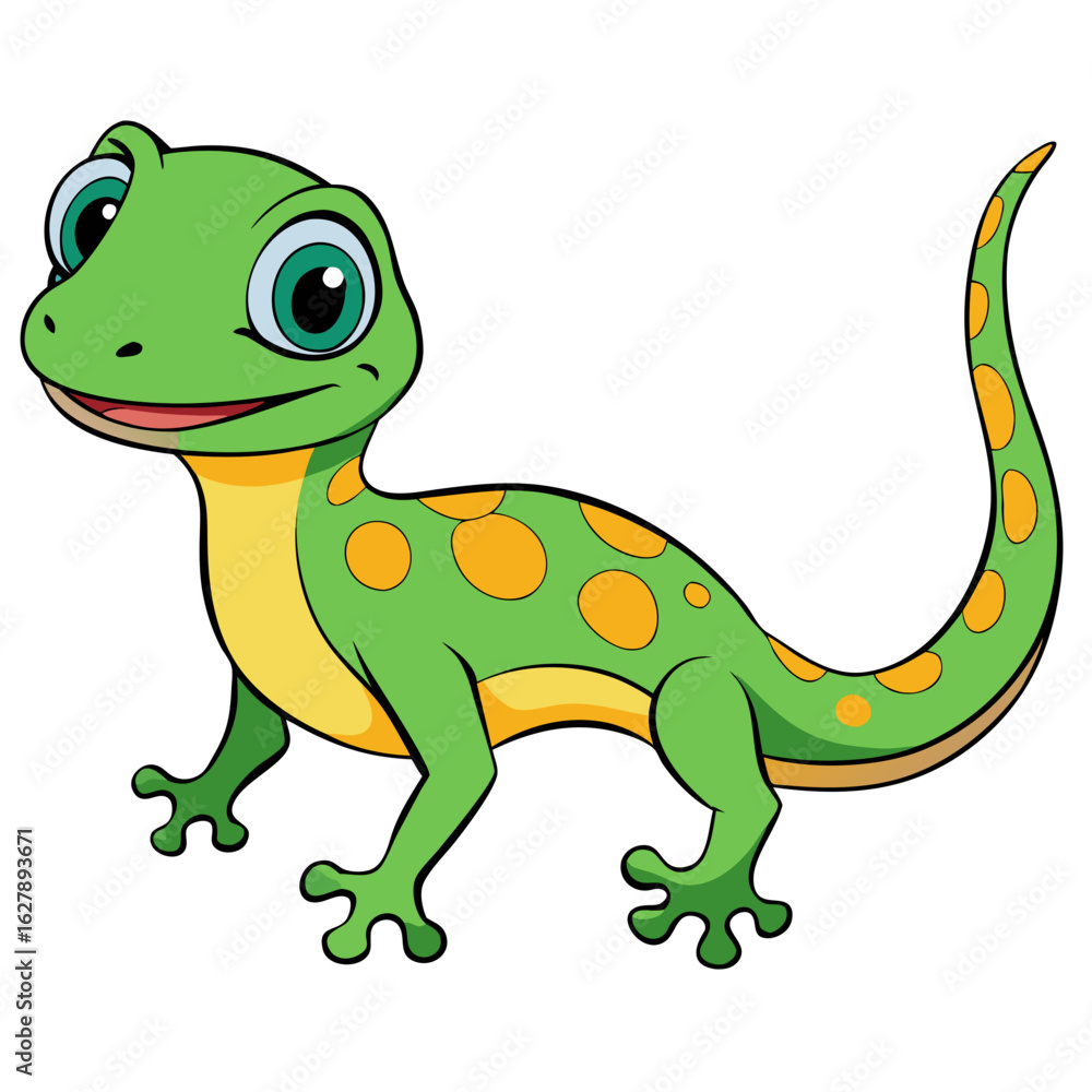 Naklejka premium Cute green gecko lizard with orange spots, isolated on white background