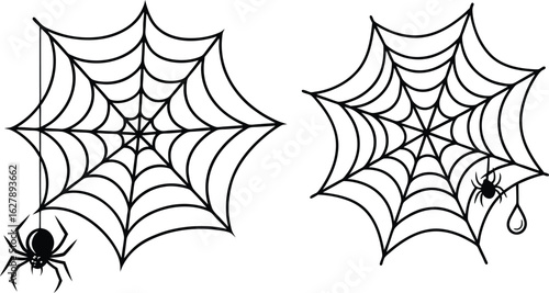 Spider and Web Silhouette Set – Black Vector Illustration of Creepy Spiderwebs for Halloween, Insect, and Nature-Themed Designs