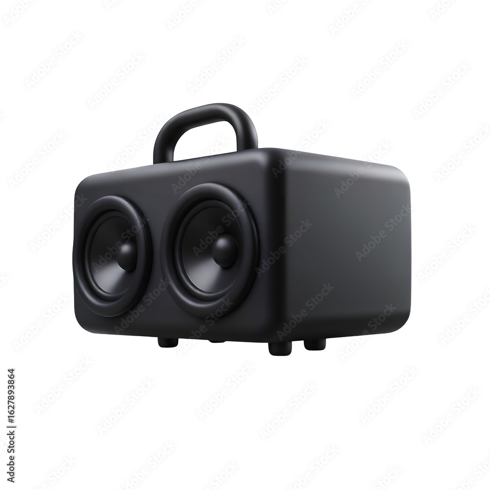 Obraz premium A low angle shot of a black portable speaker with two visible speakers against on transparent background