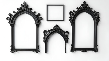 Collection of corner frames in the Gothic style. Decor elements in black.