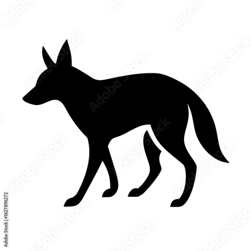 Black silhouette of a coyote standing on a white background