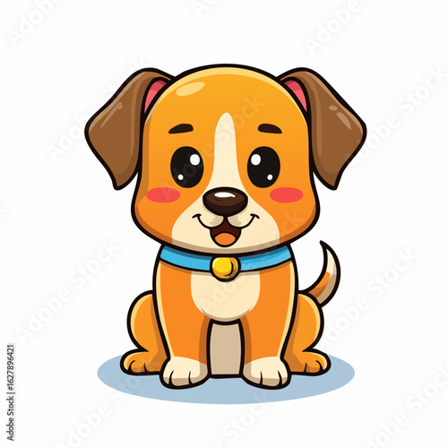 Adorable Cartoon Puppy Sitting Cheerfully with a Cute Expression and Playful Demeanor