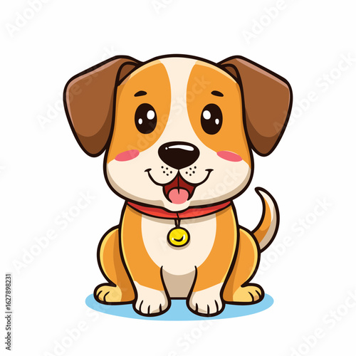 Adorable Puppy Cartoon Character Sitting with a Smiling Face and Playful Eyes Vector Illustration