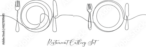 Restaurant Cutlery Set Food Icon Concept Continuous One Line Drawing 