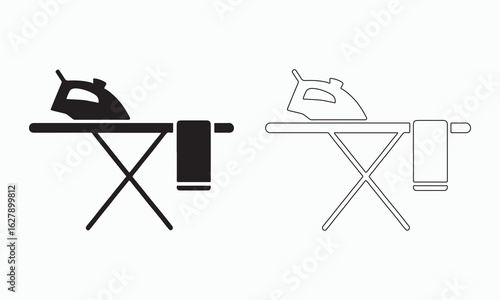 Vector illustration of an ironing board with iron and towel
