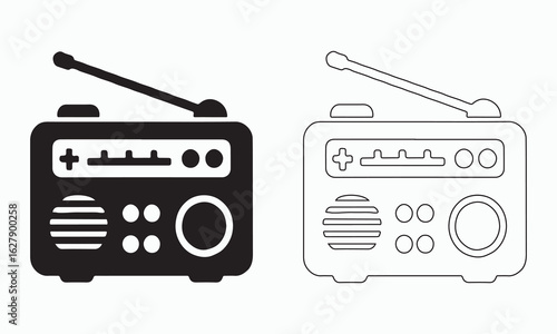 Retro Radio Icon in Black and White Outline
