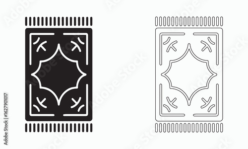 Simple Black and White Illustration of Two Prayer Rugs
