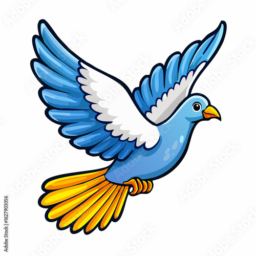 Colorful cartoon dove soaring gracefully through the sky spreading its wings in freedom