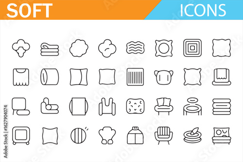Illustrative icons for soft textures, including cotton candy, pillows, and towels.