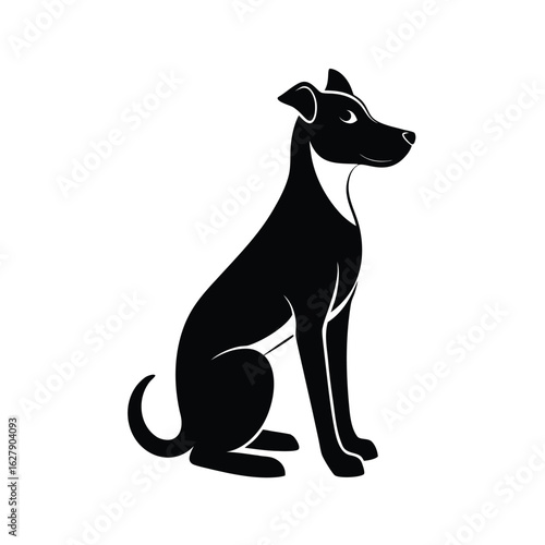 Silhouette of a dog sitting on white background Vector illustration