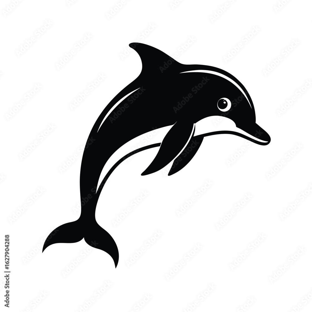 Fototapeta premium Silhouette of a dolphin on white background Vector illustration