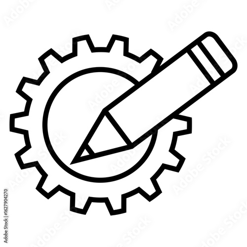 Logo ingeniería. Icono con engranaje con lápiz con líneas 