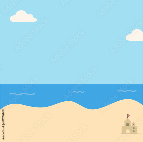 Beach and Sea Landscape Illustration / 바닷가 해변 모래사장 하늘 일러스트