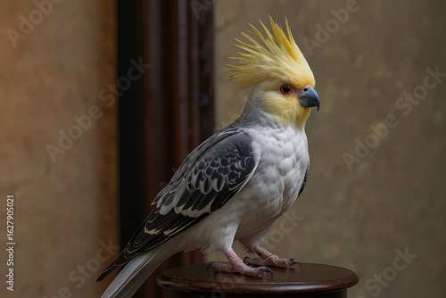 Beautiful Cockatiel Parrot with Bright Orange Cheeks in Living Room, Domestic Cockatiel Bird Indoors, Cockatiel Parrot, red tailed hawk perched
