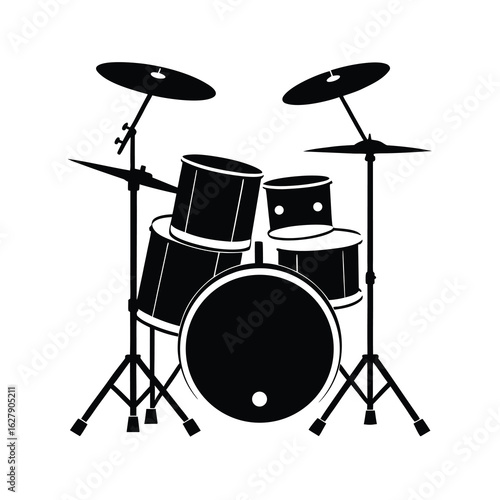 Silhouette of a drum set on white background Vector illustration
