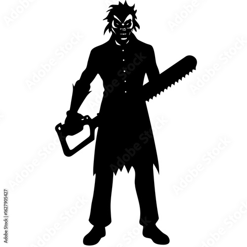 Menacing Chainsaw Killer Silhouette Ready to Strike Fear on Halloween Night silhouette