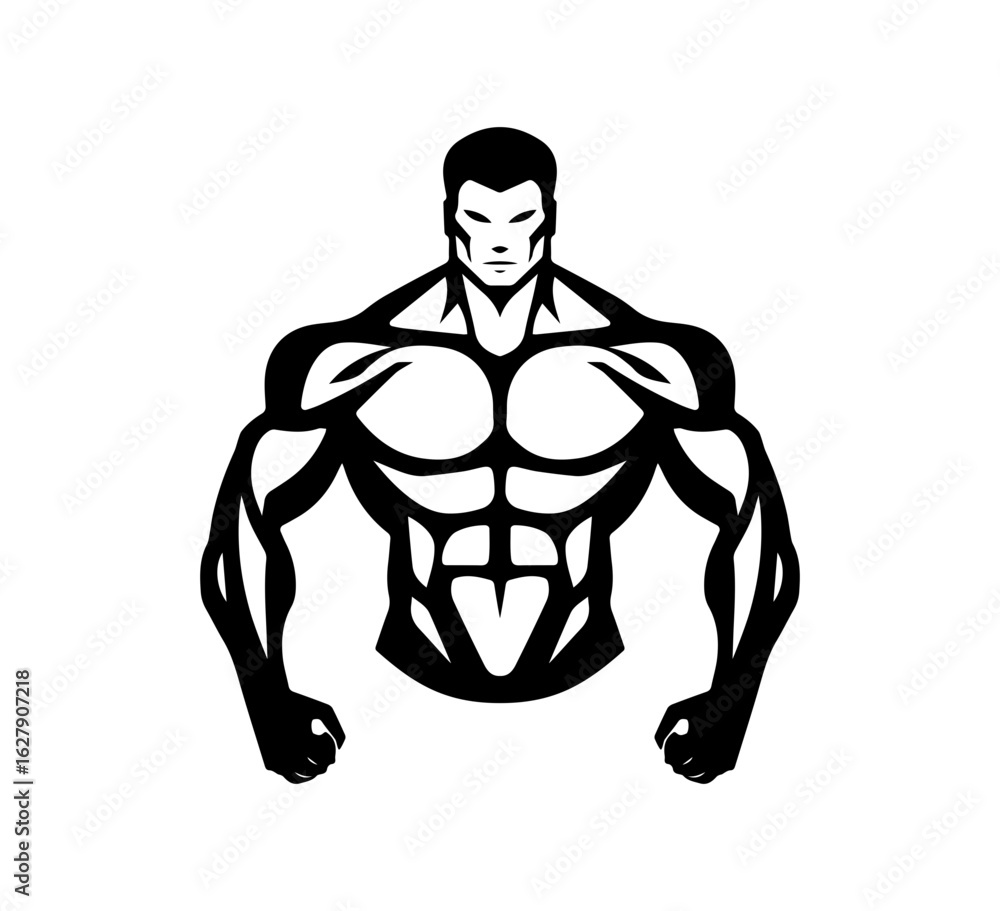 Fototapeta premium Muscular figure graphic with strong physique in black and white is perfect for gym posters, fitness apparel designs, and health related content.