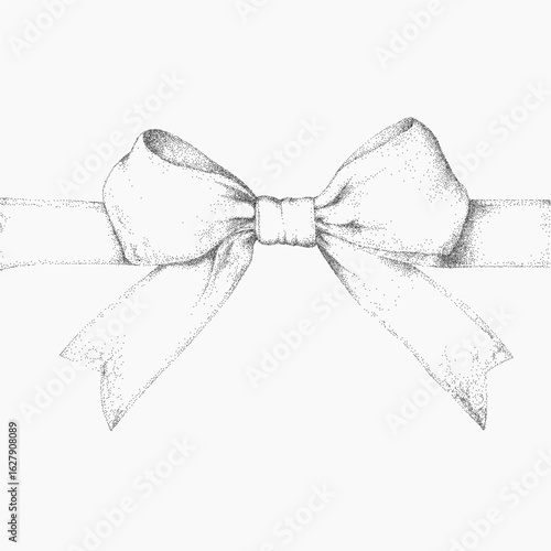 Cute elegant bow. Rough brush shape with visible threshold lines, dotted with sand speckles and faded spots.