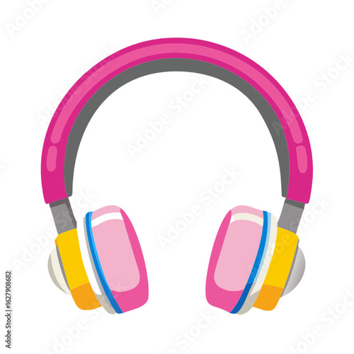 A vibrant vector illustration of pink headphones. A modern audio accessory for music listening.