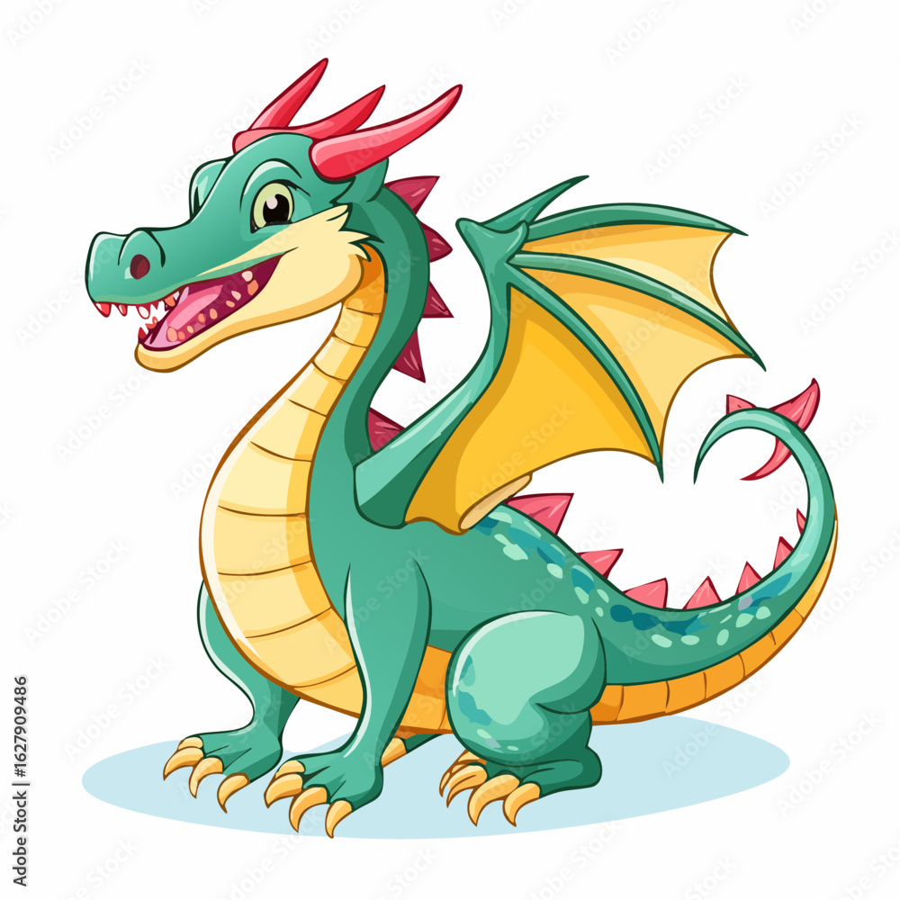Obraz premium Cartoon Dragon Character Illustration with Playful Expression and Vibrant Colors Design
