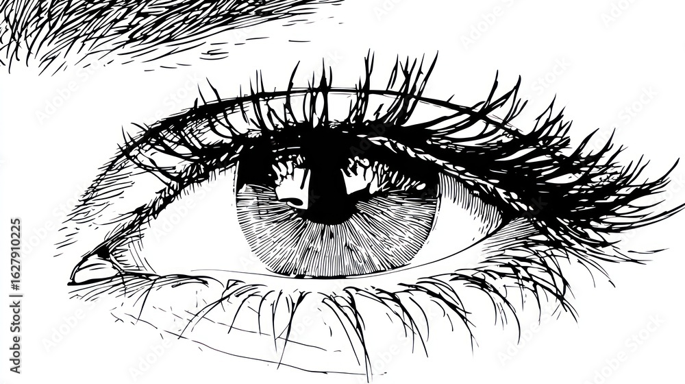 Obraz premium Close-up of a drawn eye. Detailed black lines