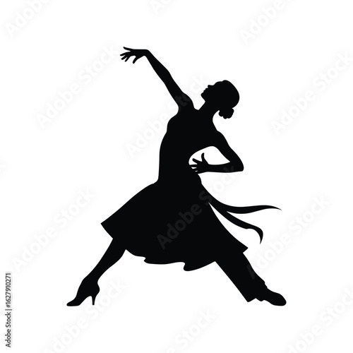 Silhouette of a woman dancing gracefully in a flowing dress