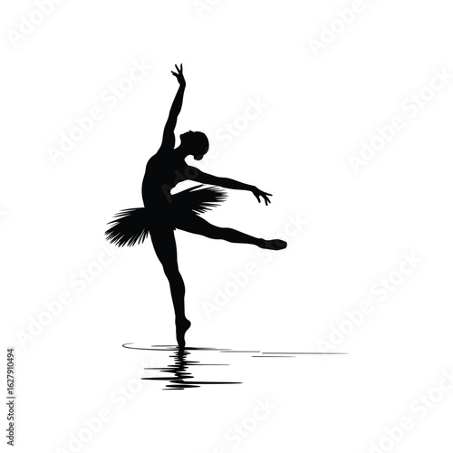 Graceful ballerina silhouette performing a dance pose on water