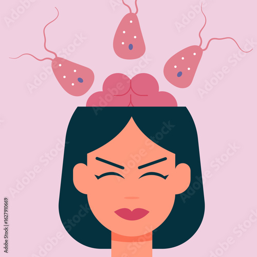 Brain eating amoeba zombie (Zombie Amoebas). Medical organism. Flat vector illustration.