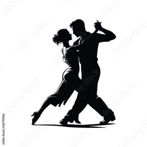 Silhouettes of a couple dancing the tango with passion and grace