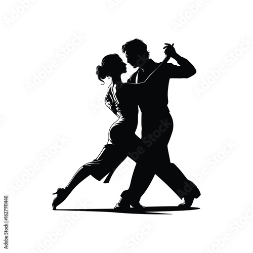 Silhouette of a couple dancing the tango with passion and elegance