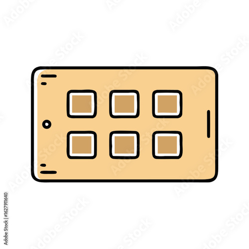 Minimalist vector illustration of a digital tablet device with a grid of application icons on the screen