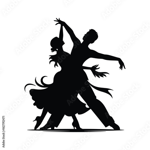 Elegant silhouette of a couple dancing ballroom