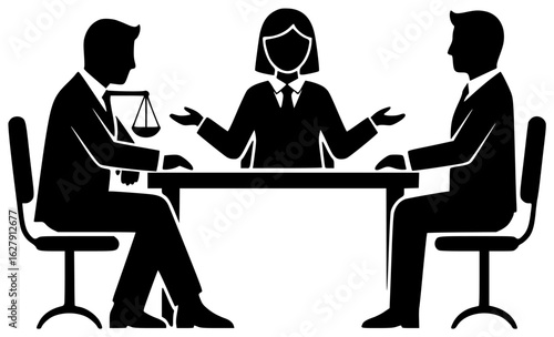 Lawyer in a courtroom with colleagues negotiating contracts and advising clients researching documents