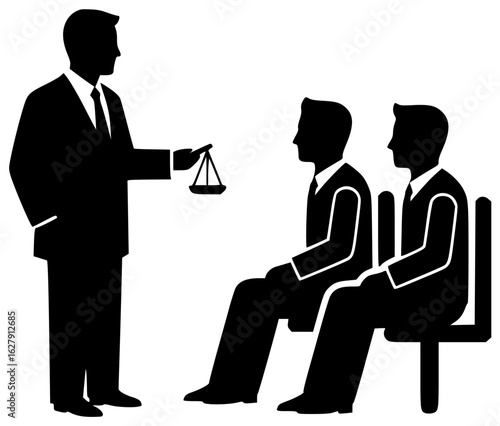Lawyer in a courtroom with colleagues negotiating contracts and advising clients researching documents